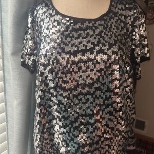 Pleione Black and SILVER sequin party fancy cocktail party holiday top